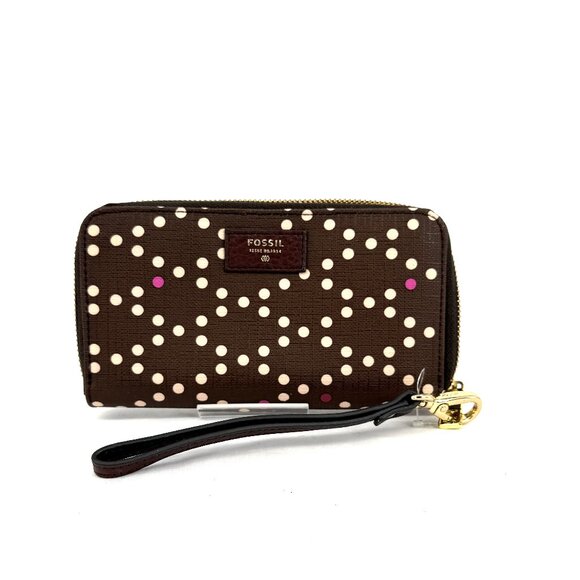 Fossil Envelope Wristlet Brown with Dots - Picture 1 of 10
